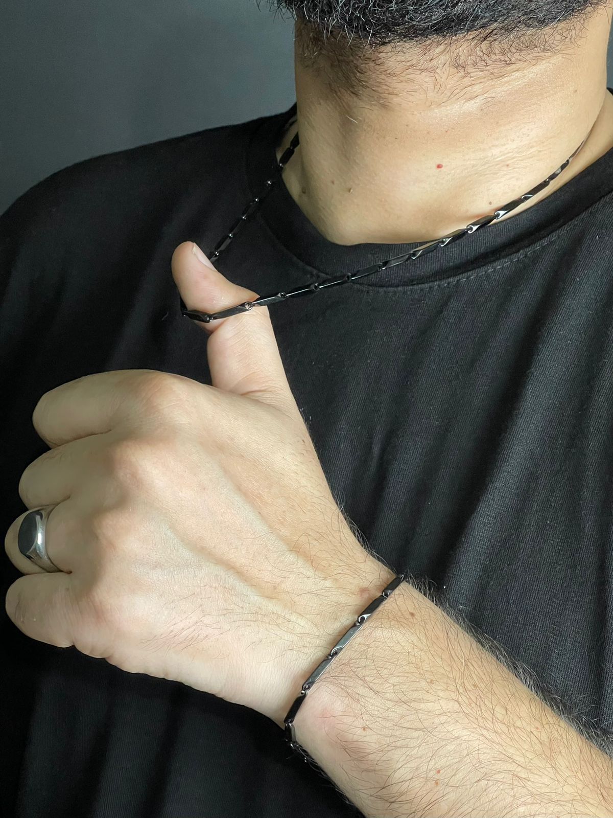 black steel neck chain and bracelet set for men online in Pakistan