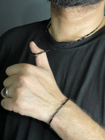black steel neck chain and bracelet set for men online in Pakistan