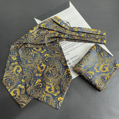 blue Paisley jacquard cravat ascot tie and pocket square set for men online in Pakistan
