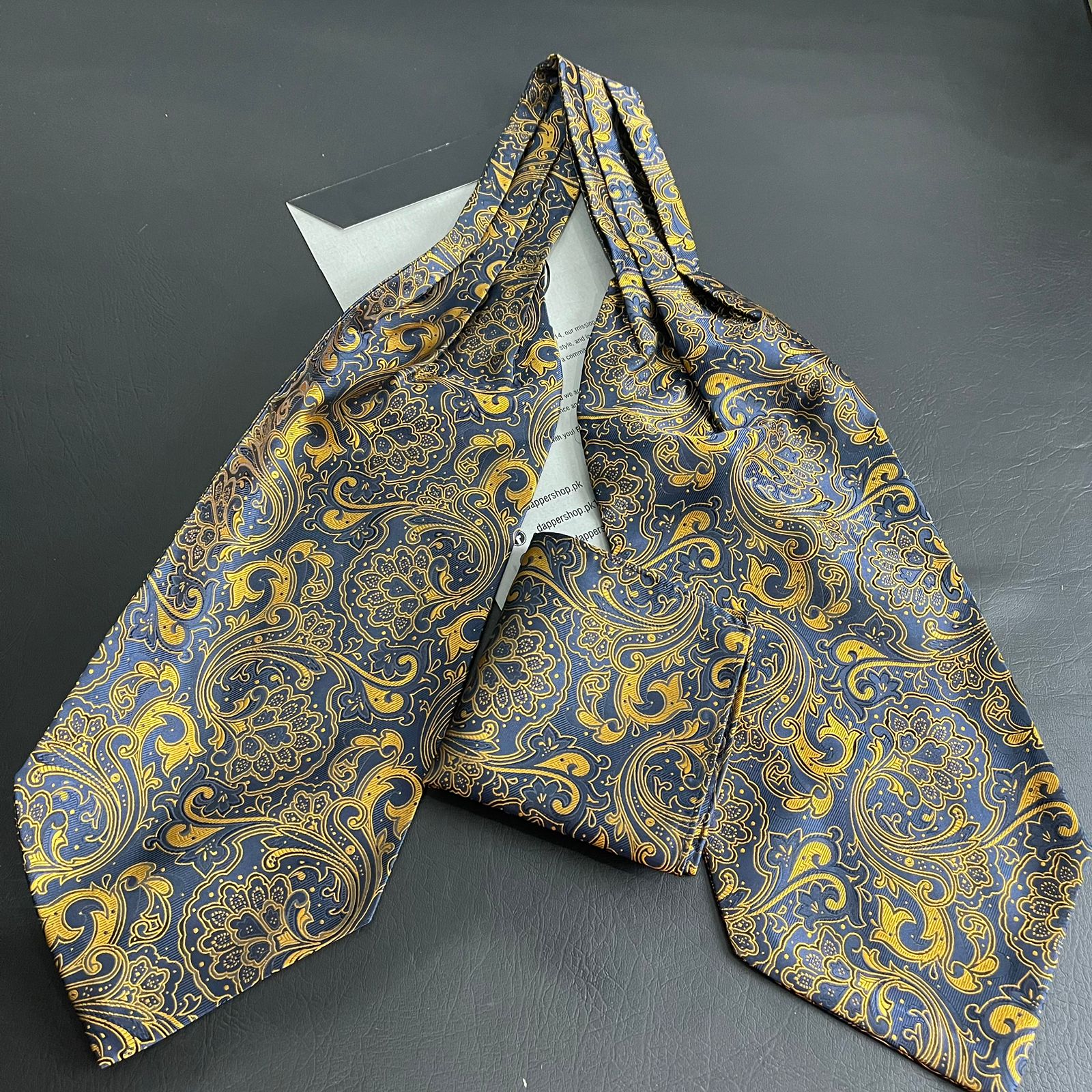 blue Paisley jacquard cravat ascot tie and pocket square set for men online in Pakistan
