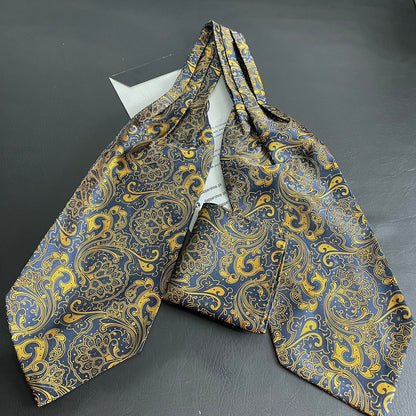 blue Paisley jacquard cravat ascot tie and pocket square set for men online in Pakistan