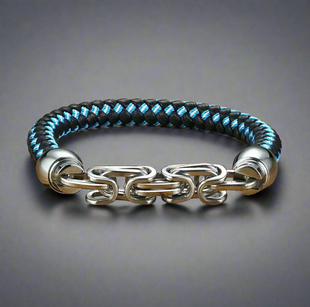 blue and black woven chain bracelet for men in Pakistan