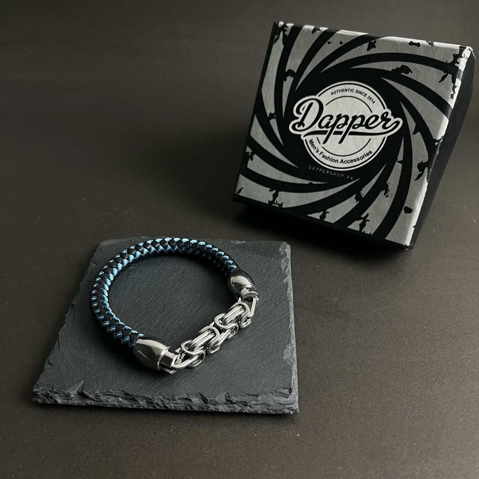 blue and black woven chain bracelet for men in Pakistan