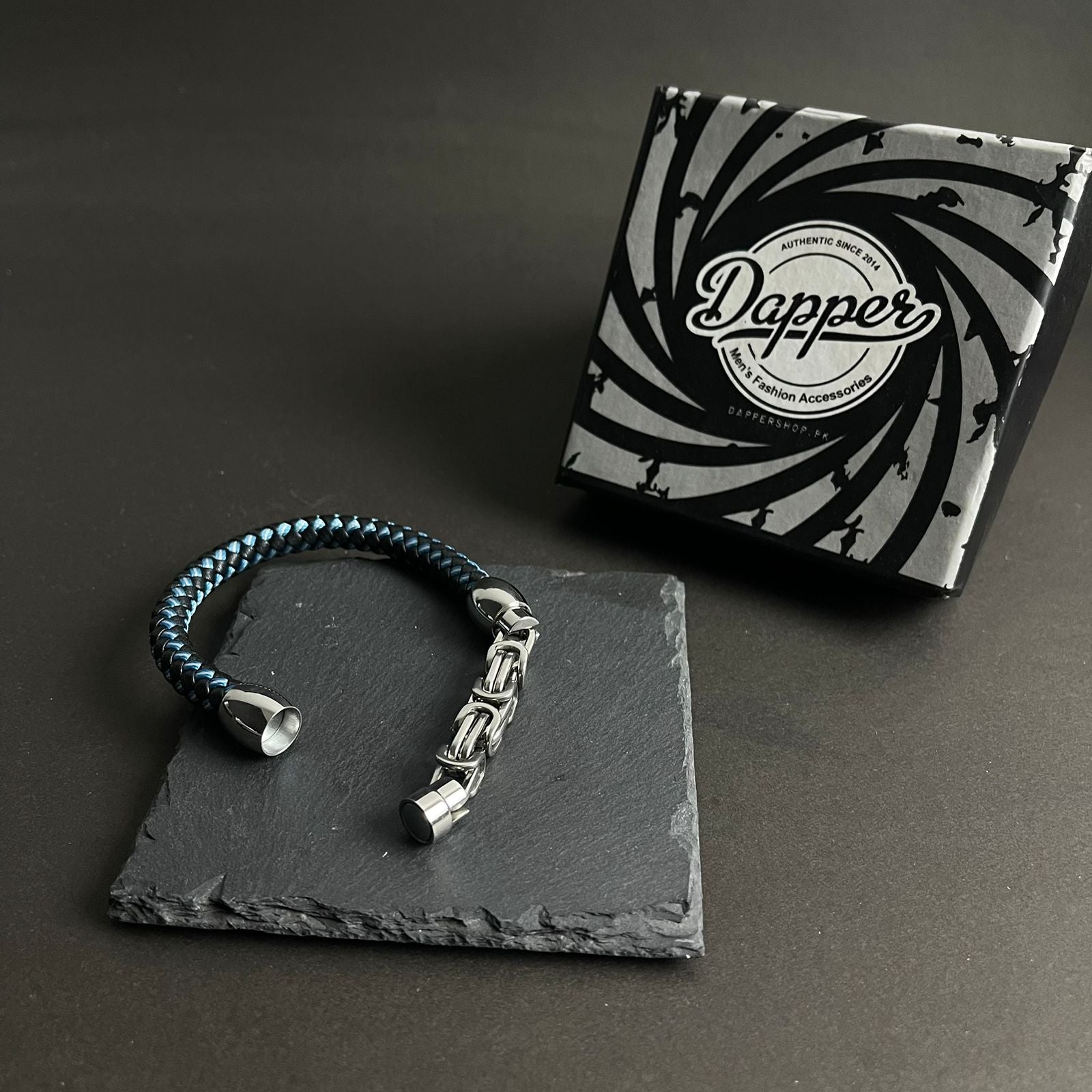 blue and black woven chain bracelet for men in Pakistan