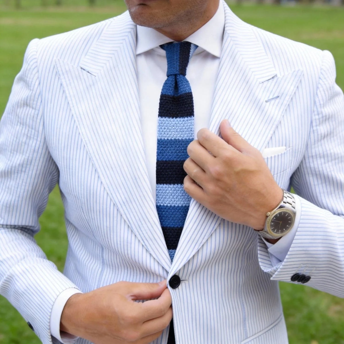 blue stripe knitted tie for men online in Pakistan
