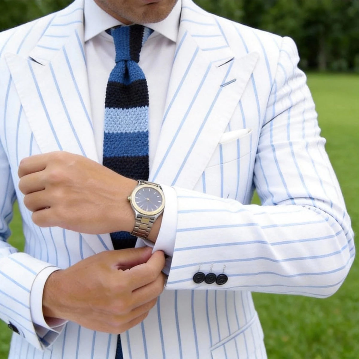 blue stripe knitted tie for men online in Pakistan