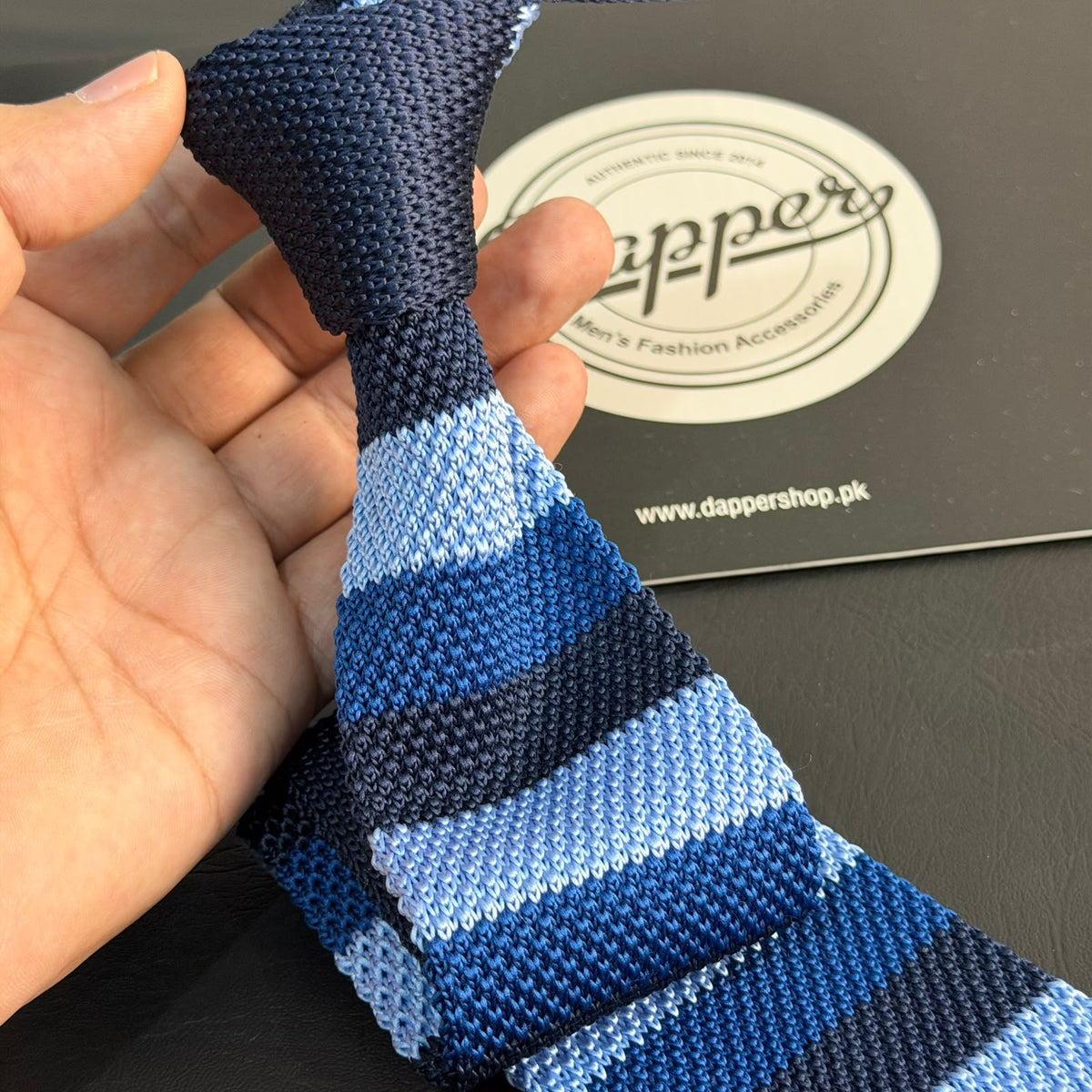 blue stripe knitted tie for men online in Pakistan