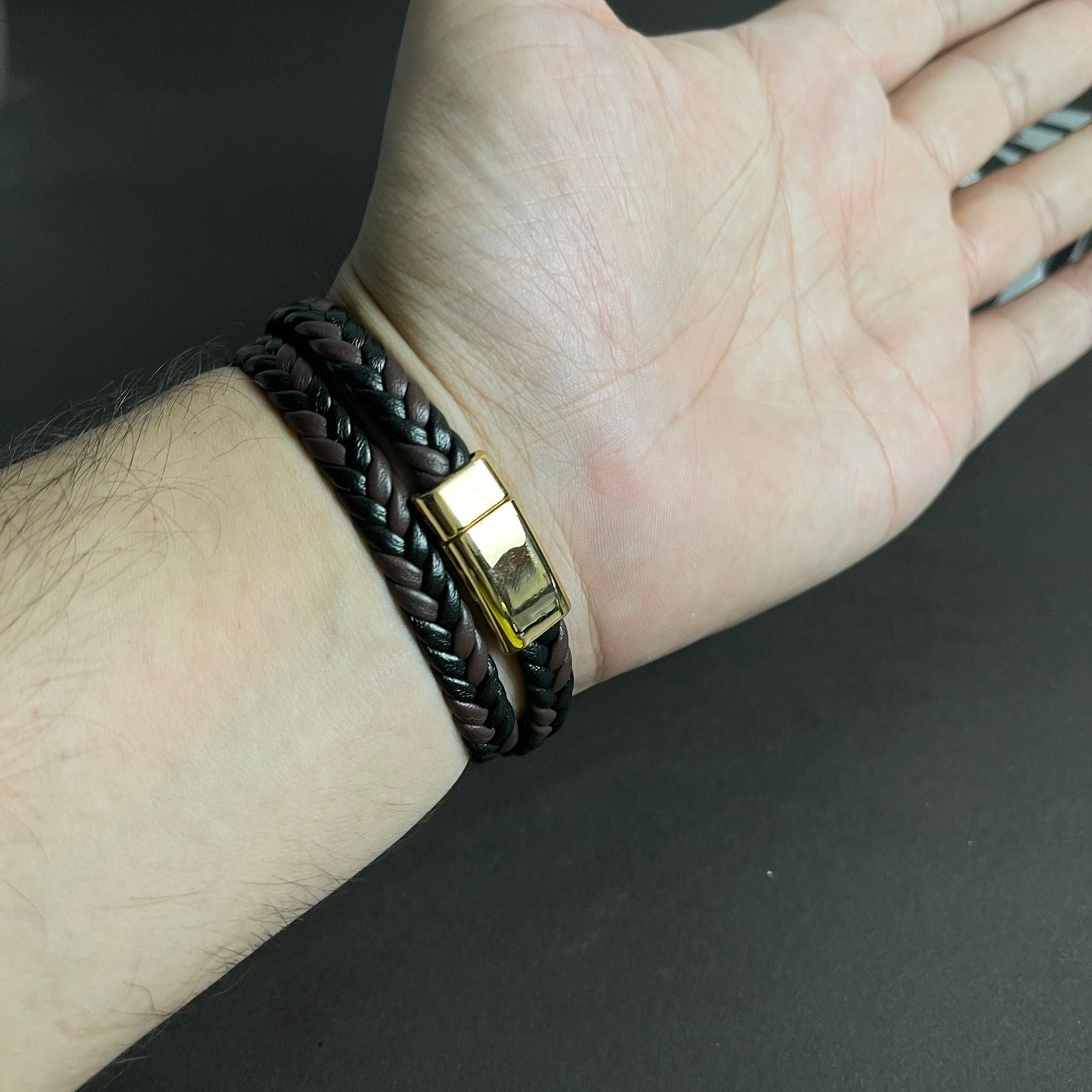 brown black genuine leather bracelet for men in Pakistan