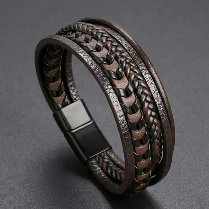 brown braided layered leather bracelet for men online in Pakistan