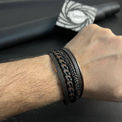 brown braided layered leather bracelet for men online in Pakistan
