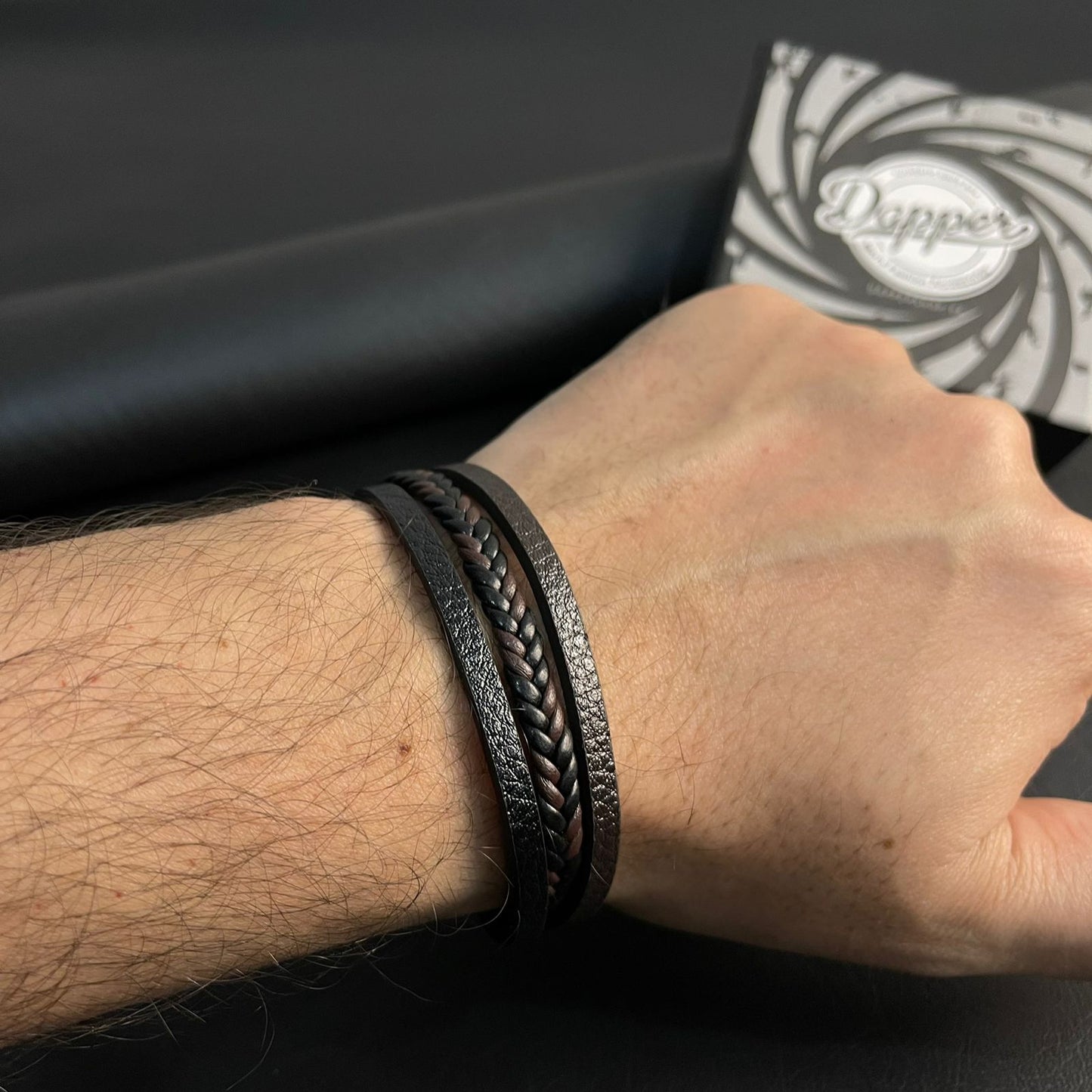 brown braided layered leather bracelet for men online in Pakistan