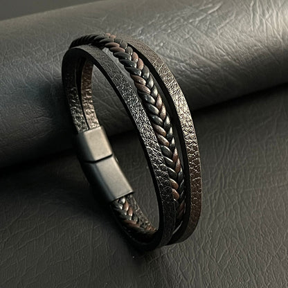 brown braided layered leather bracelet for men online in Pakistan