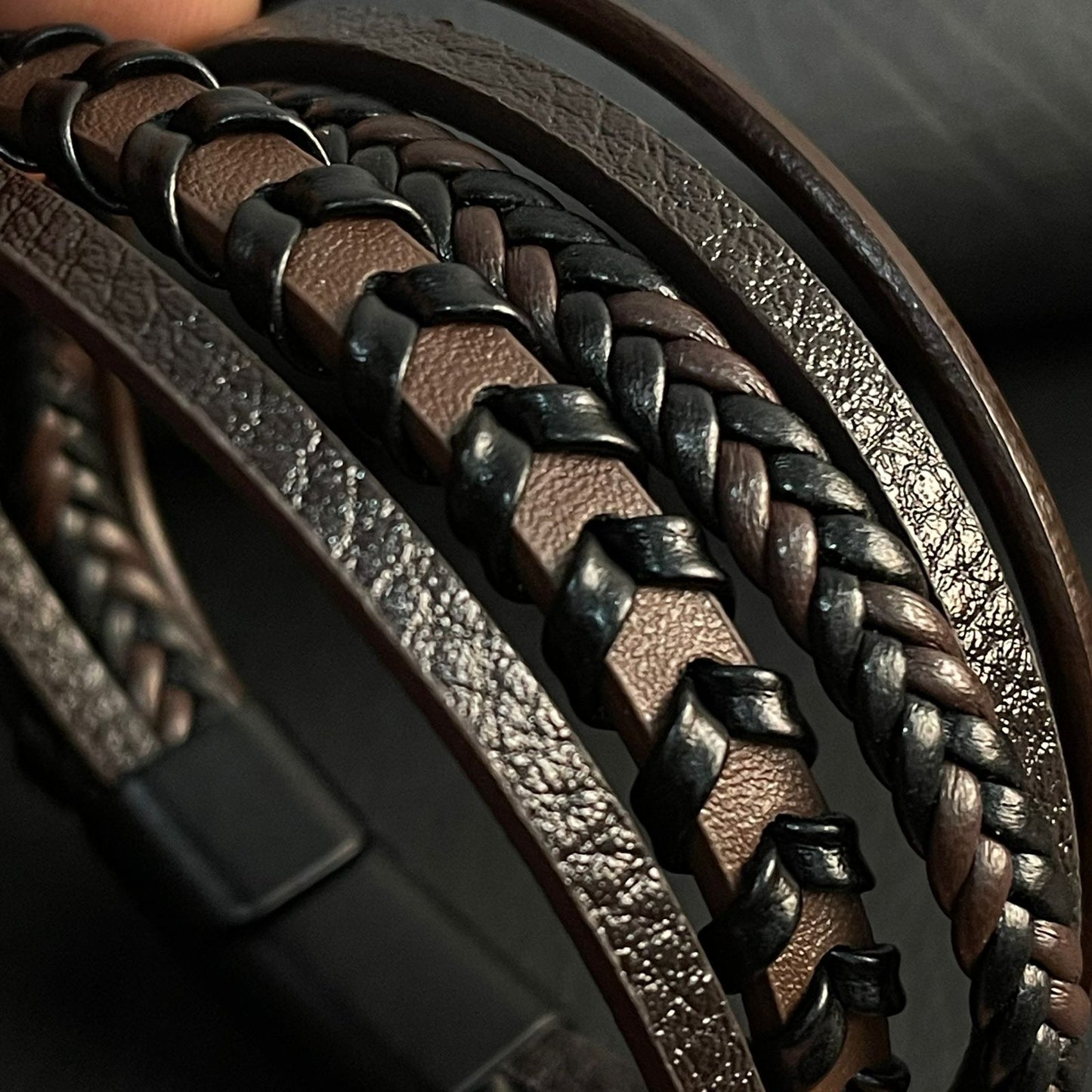 brown braided layered leather bracelet for men online in Pakistan