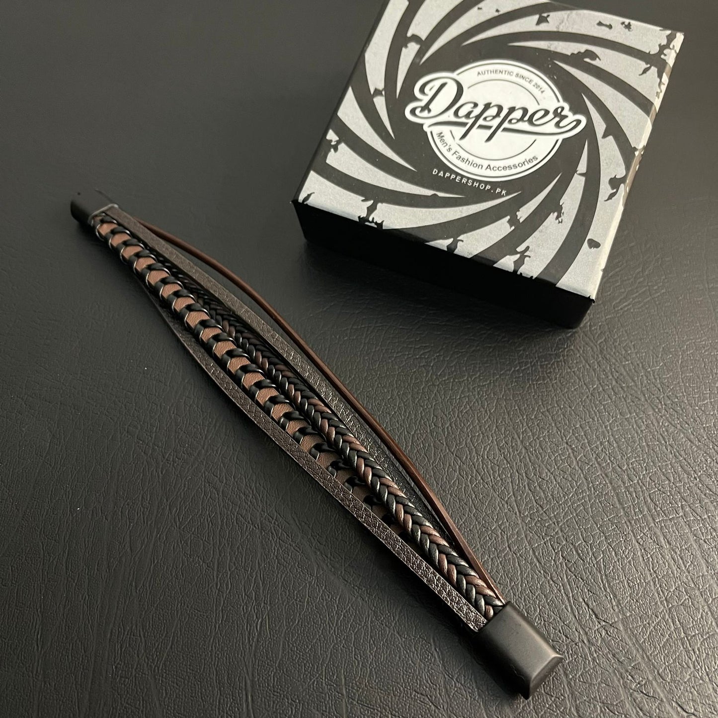 brown braided layered leather bracelet for men online in Pakistan