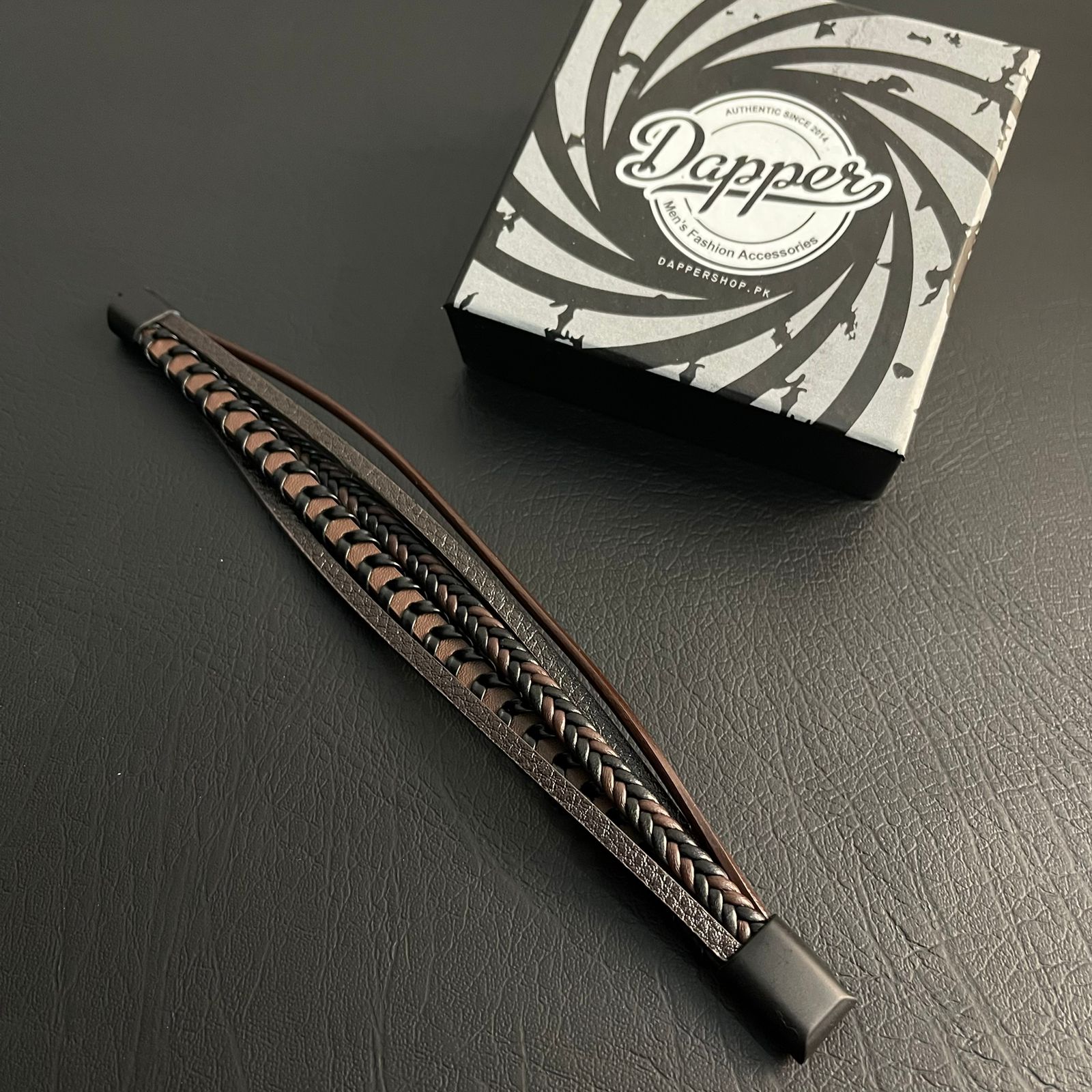 brown braided layered leather bracelet for men online in Pakistan