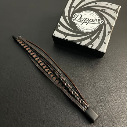 brown braided layered leather bracelet for men online in Pakistan