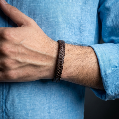 brown braided leather bracelet for men in Pakistan