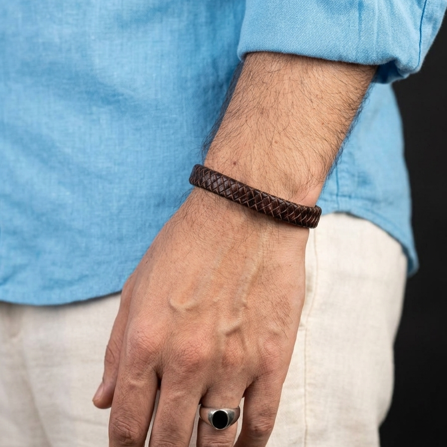 brown braided leather bracelet for men in Pakistan