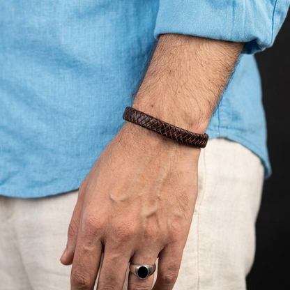 brown braided leather bracelet for men in Pakistan