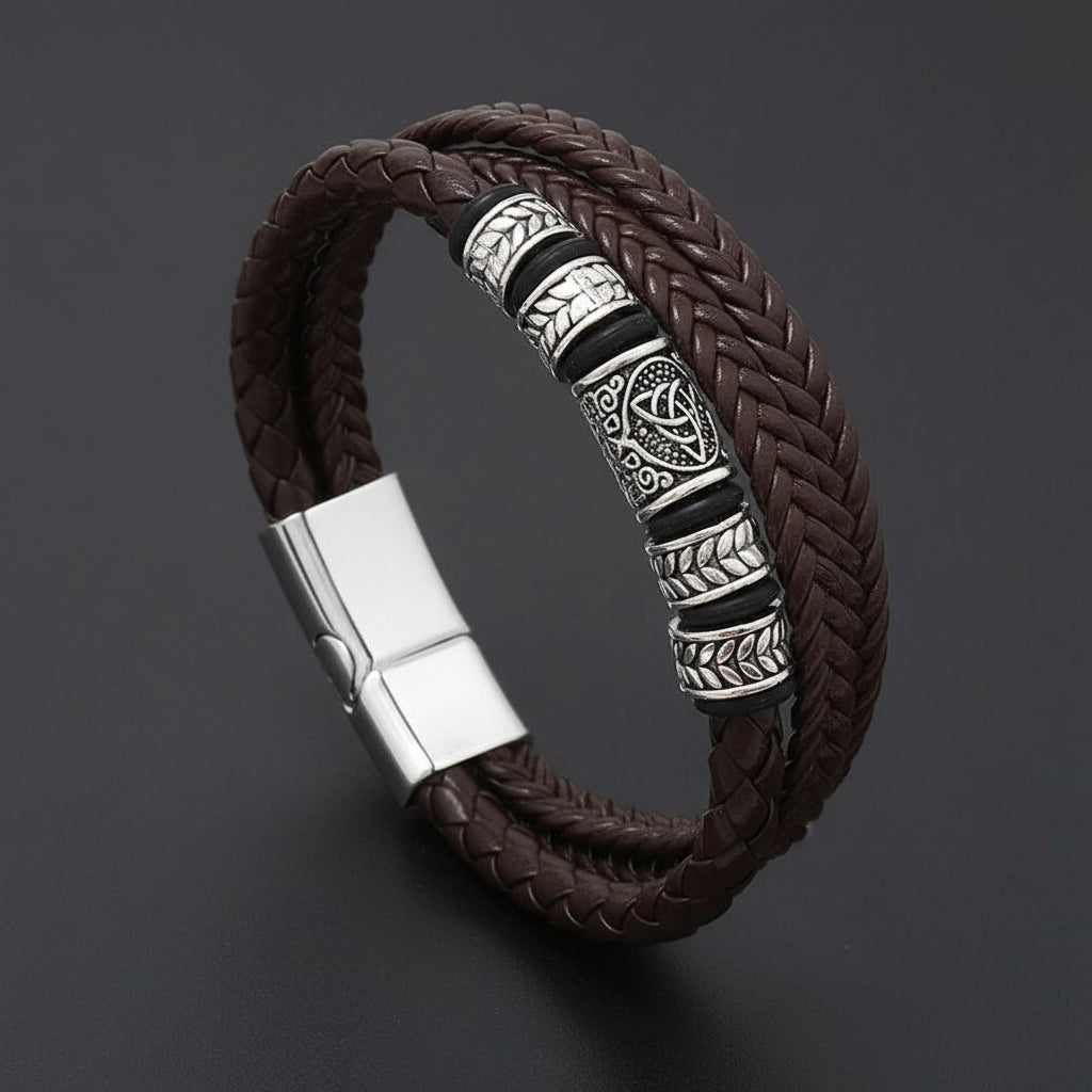 brown braided leather bracelet for men online in Pakistan