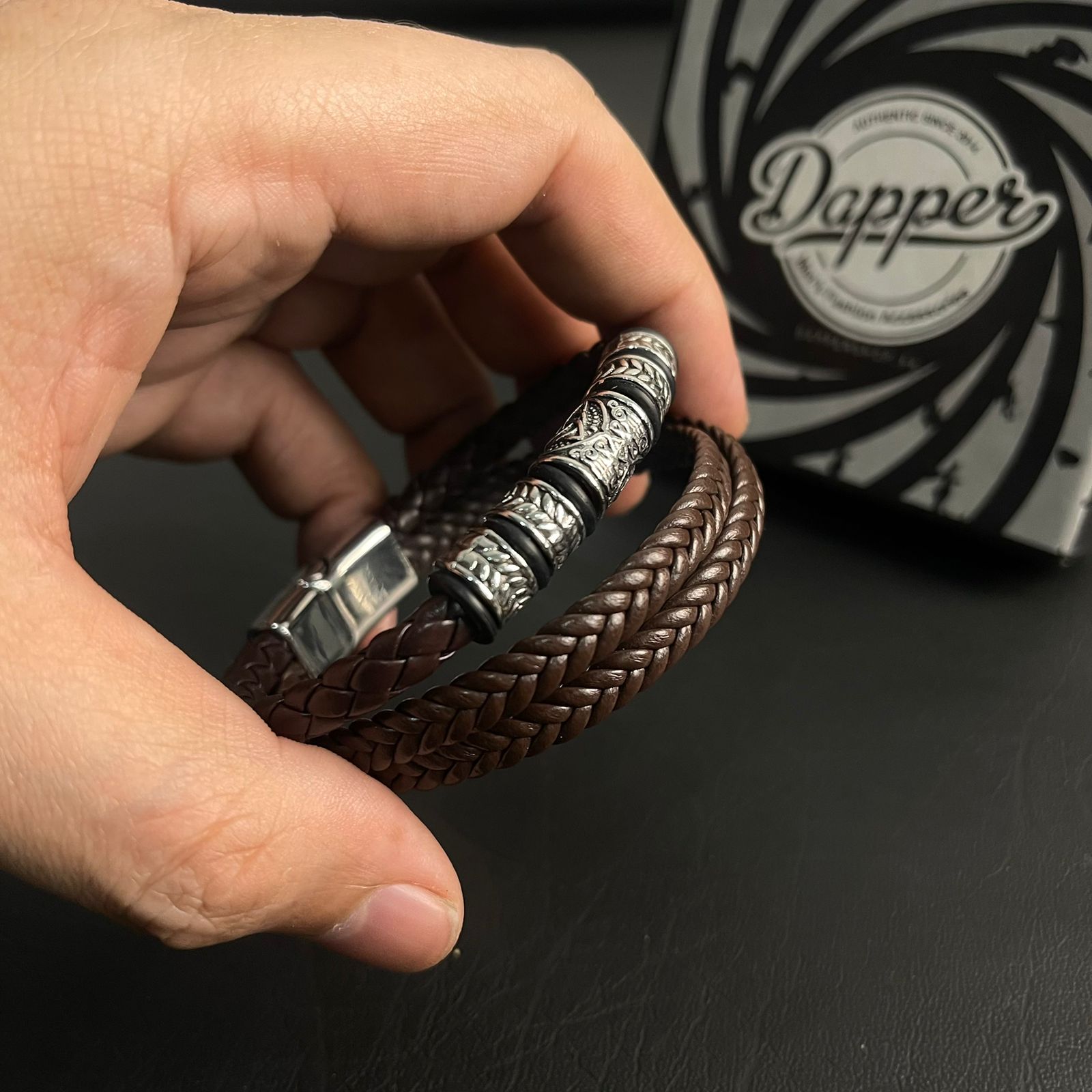 brown braided leather bracelet for men online in Pakistan