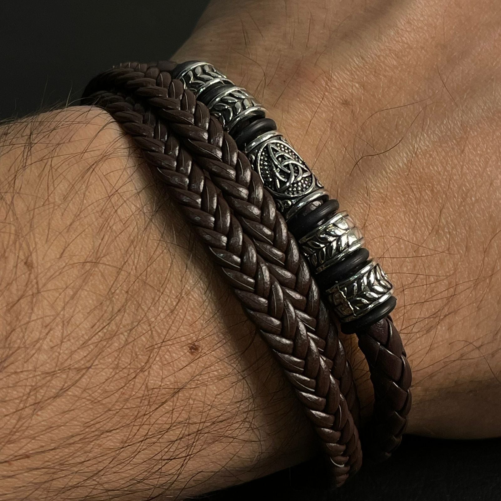 brown braided leather bracelet for men online in Pakistan