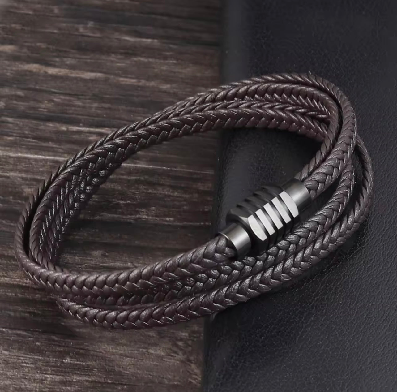 brown layered leather bracelet for men