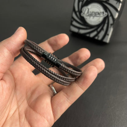 brown layered leather bracelet for men