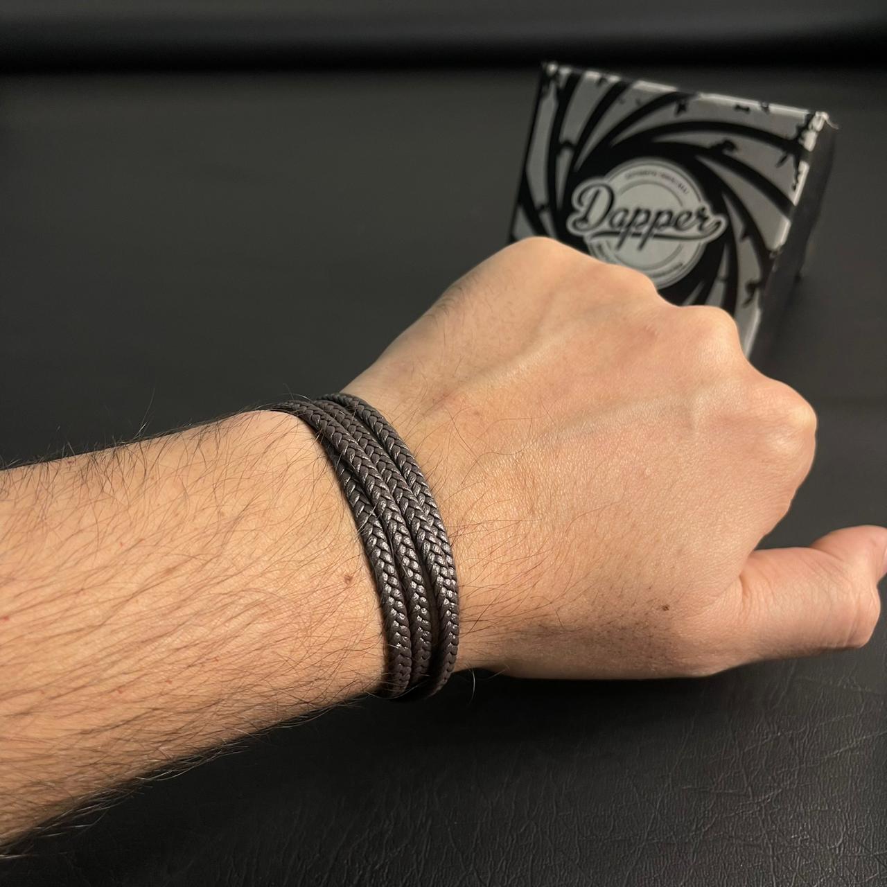 brown layered leather bracelet for men