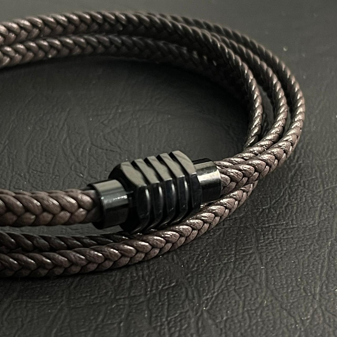 brown layered leather bracelet for men