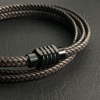 brown layered leather bracelet for men