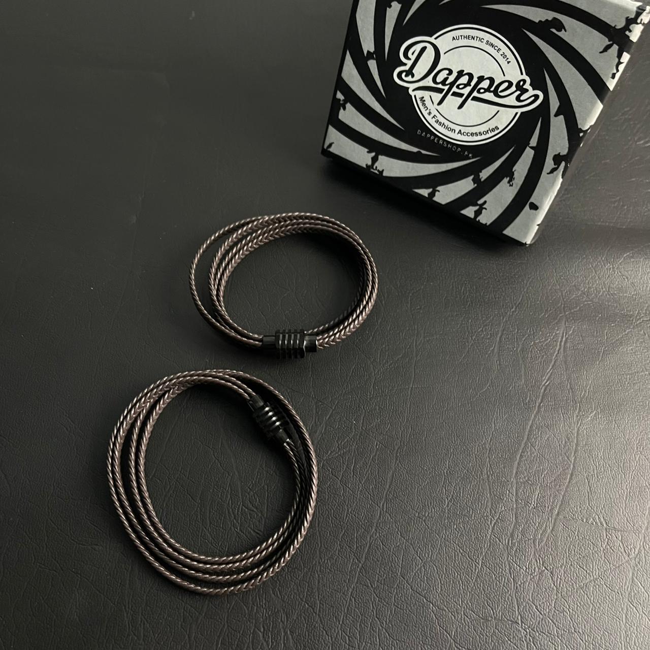 brown layered leather bracelet for men