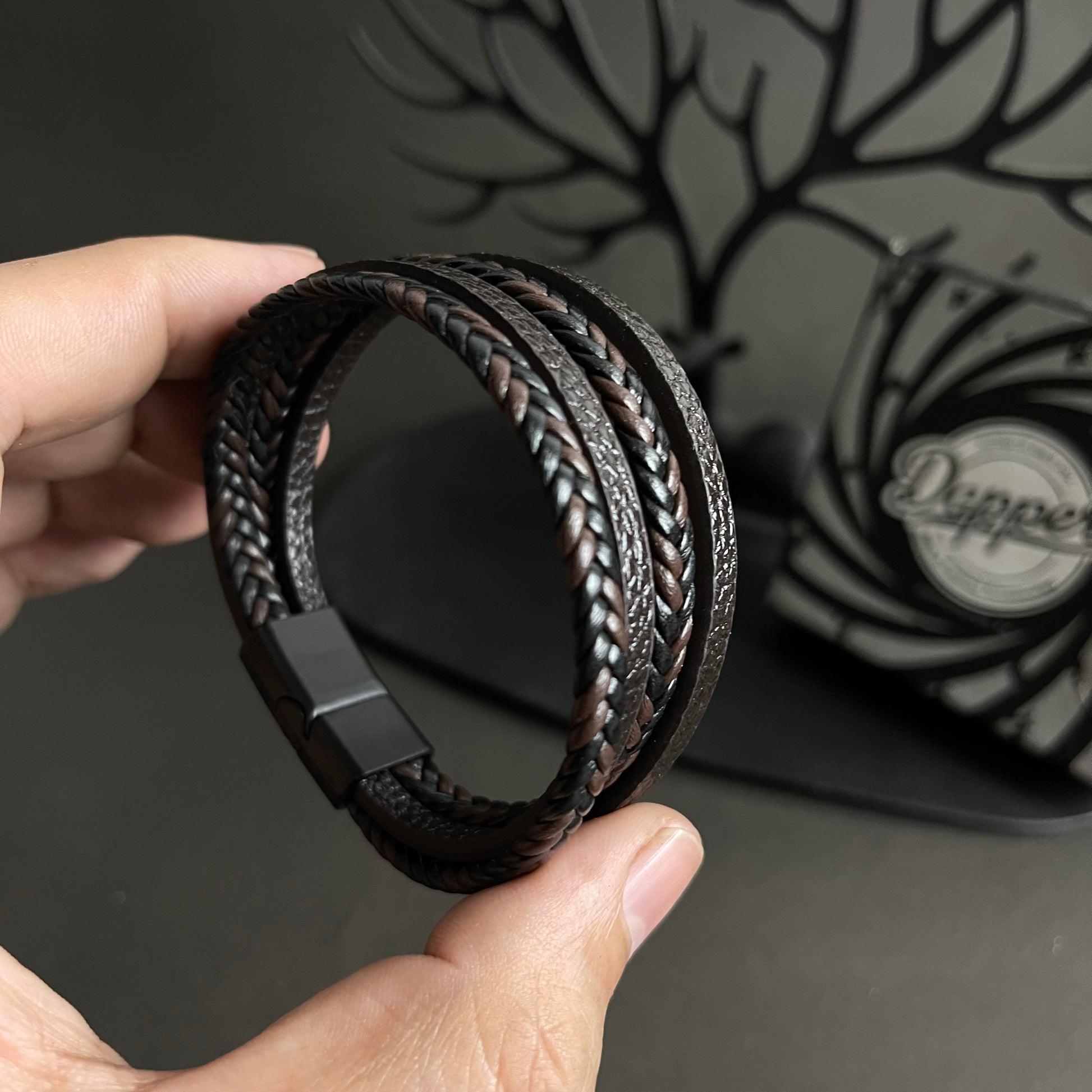 brown layered leather bracelet for men online in Pakistan