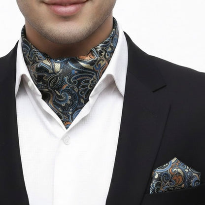 floral men's ascot tie, jacquard cravat tie and pocket square set online in Pakistan 