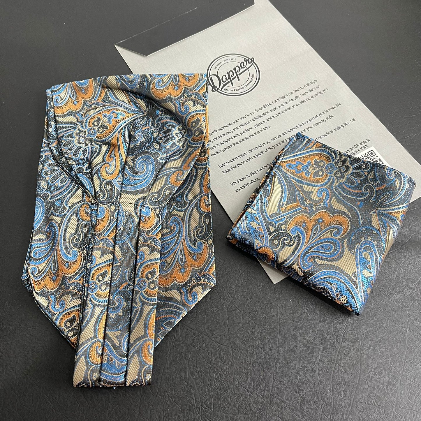 floral men's ascot tie, jacquard cravat tie and pocket square set online in Pakistan 