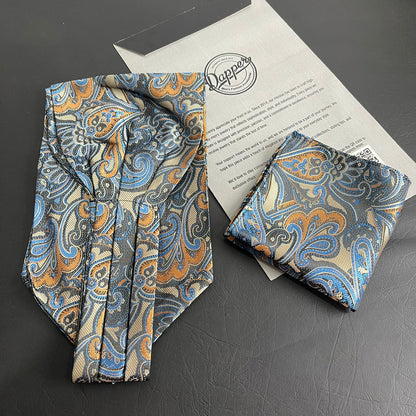 floral men's ascot tie, jacquard cravat tie and pocket square set online in Pakistan 