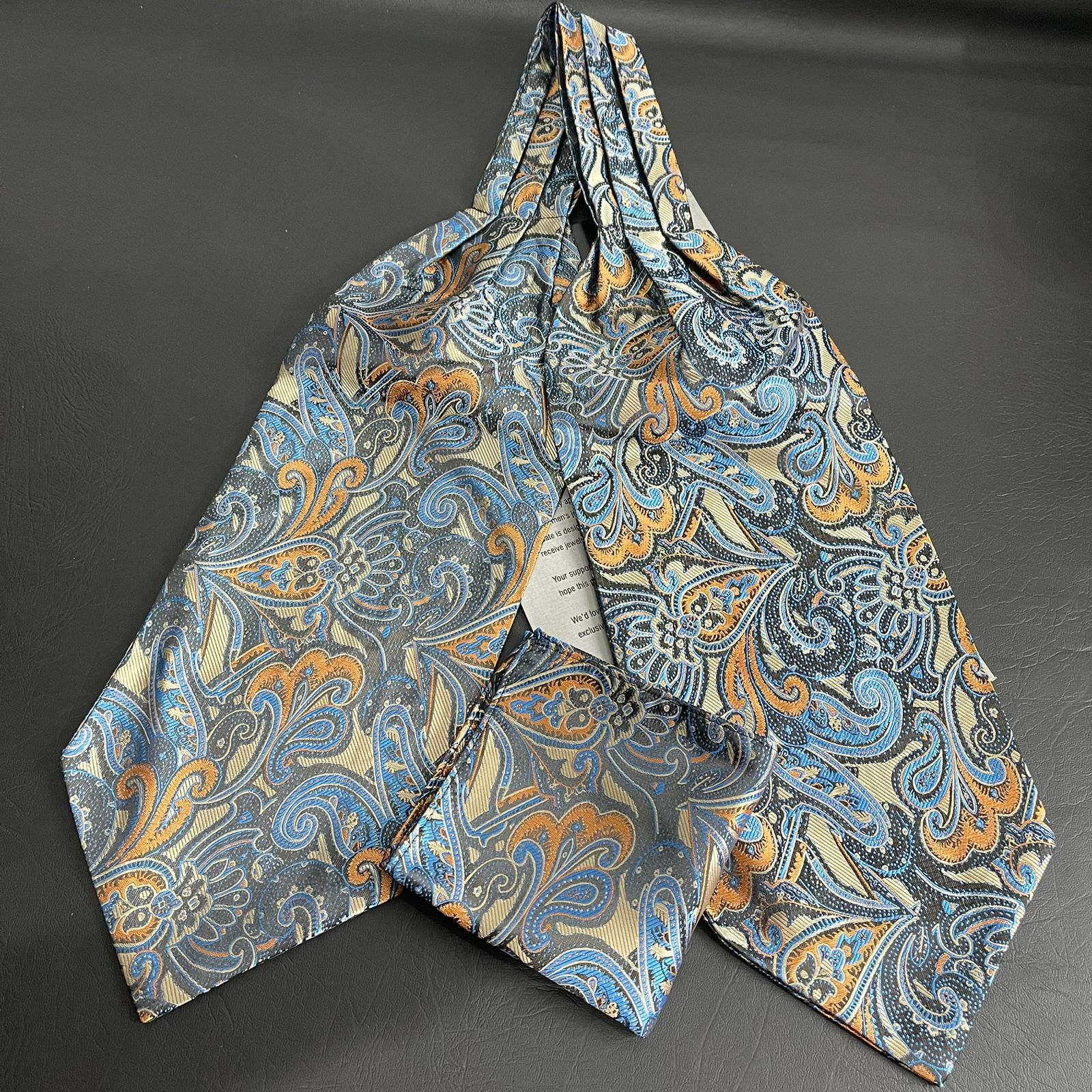 floral men's ascot tie, jacquard cravat tie and pocket square set online in Pakistan 