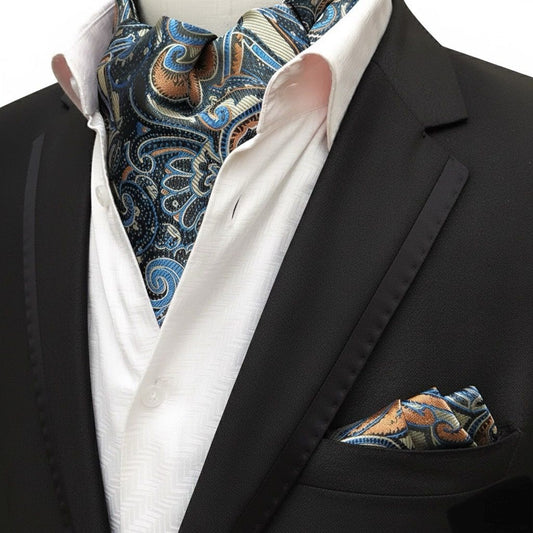 floral men's ascot tie, jacquard cravat tie and pocket square set online in Pakistan 
