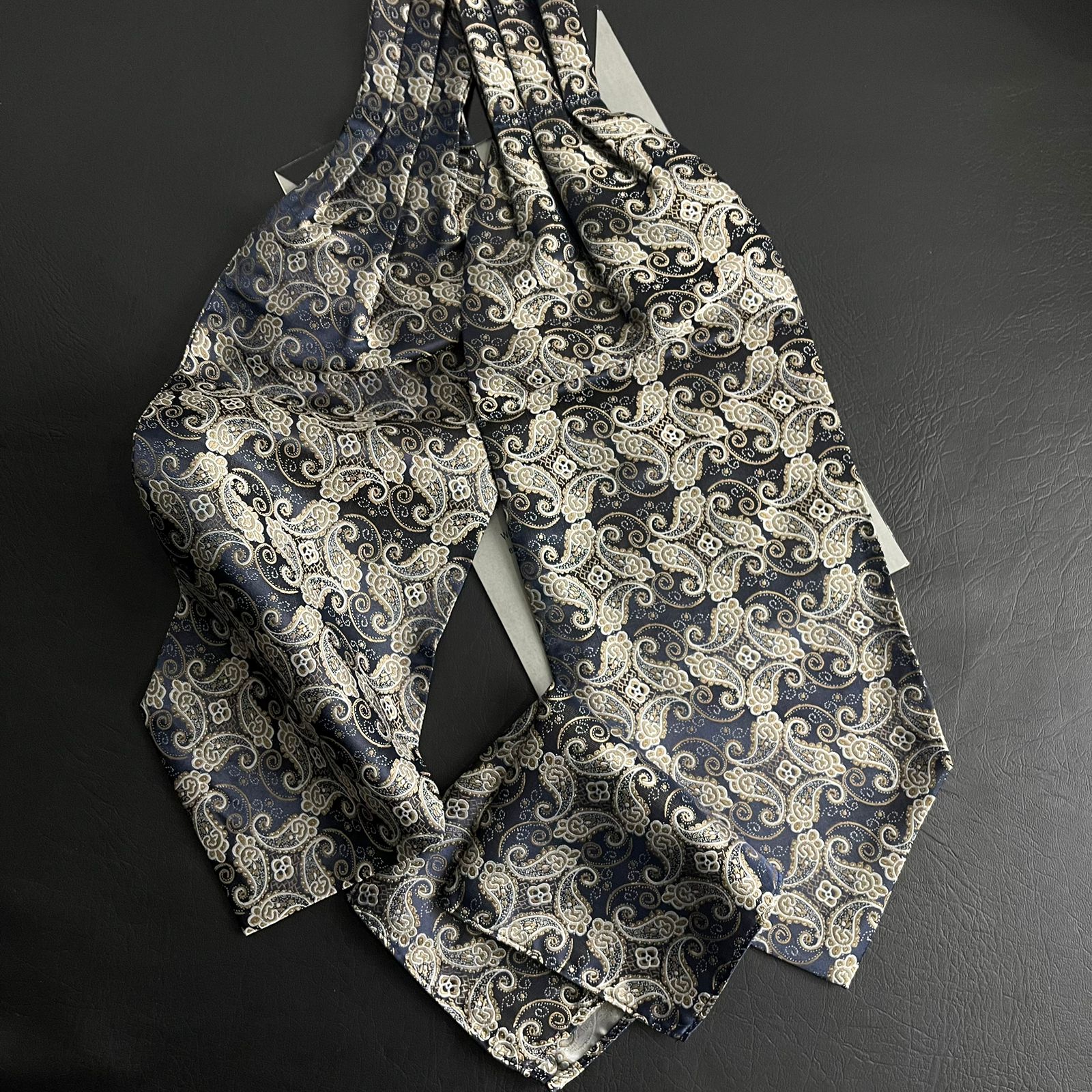 golden and black Paisley Ascot Tie, cravat tie and pocket square for men online in Pakistan