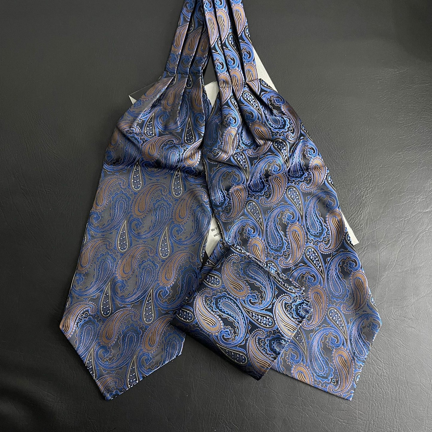 golden and blue Paisley Ascot Tie, cravat tie and pocket square for men online in Pakistan