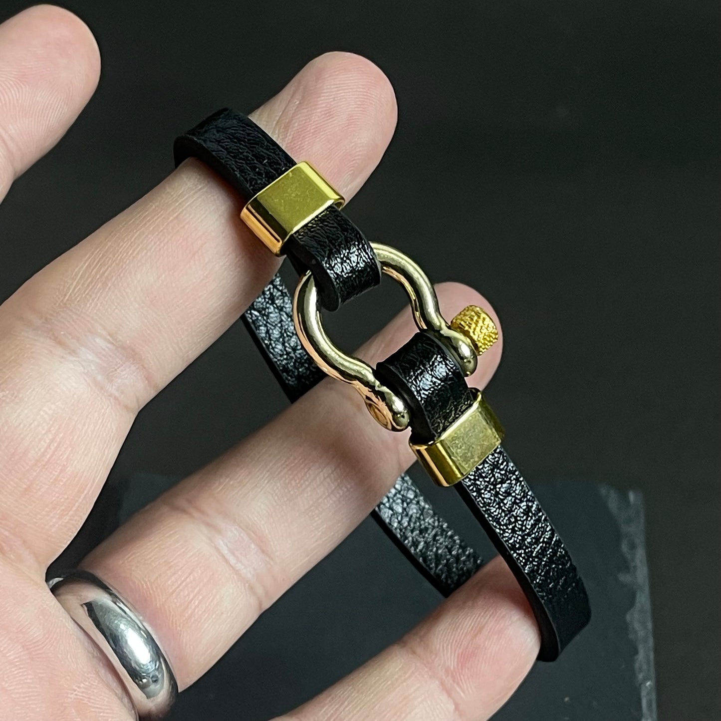 golden latch leather braelet for men online in pakistan