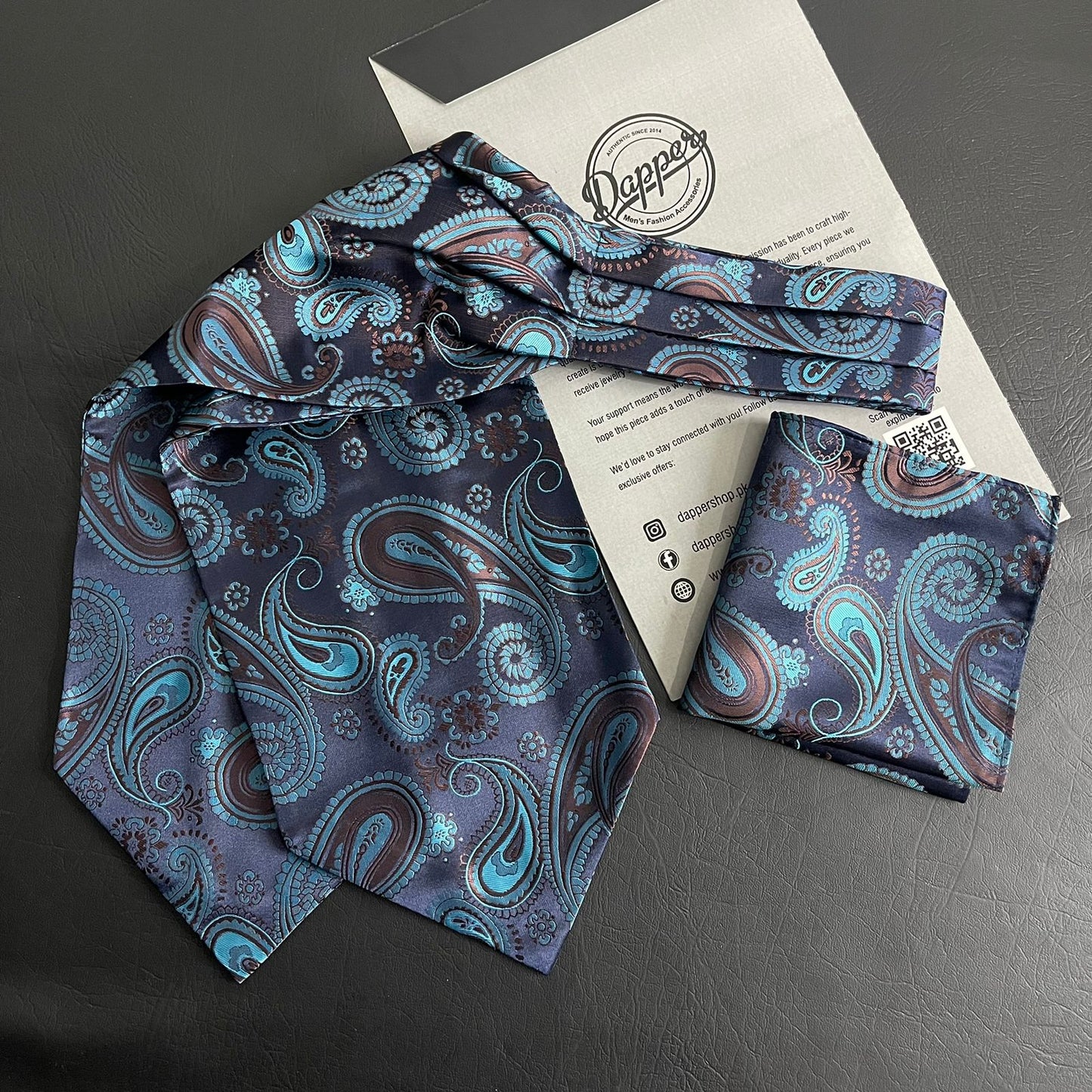 green Paisley Ascot Tie, cravat tie and pocket square for men online in Pakistan