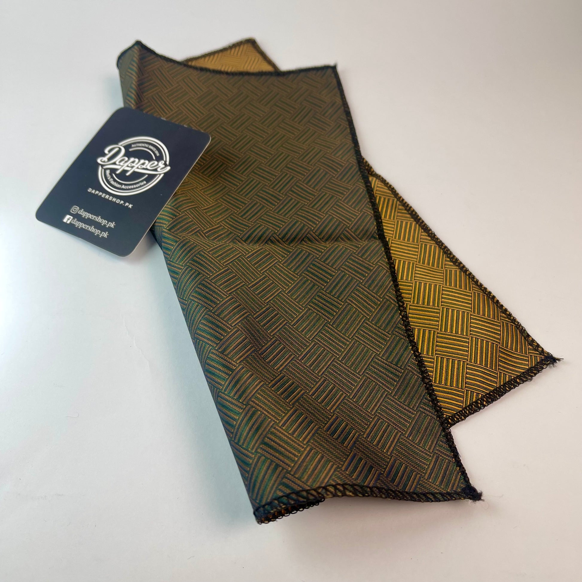 green and golden lines silk pocket square for men online in pakistan