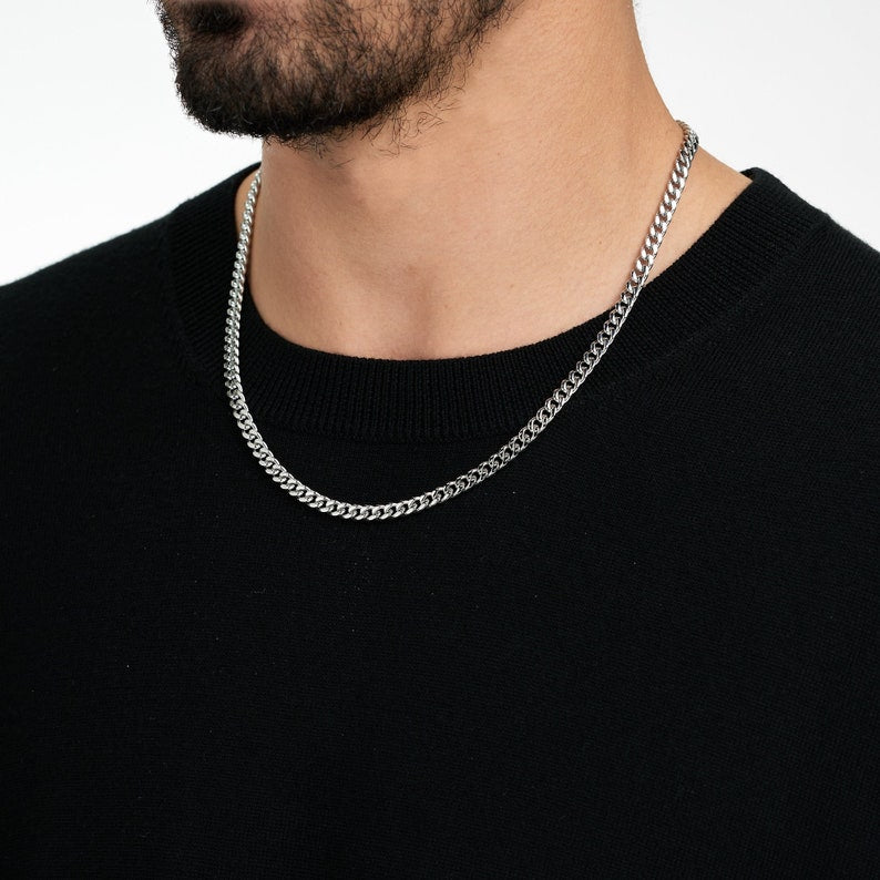 7mm Silver Cuban Neck Chain For Men