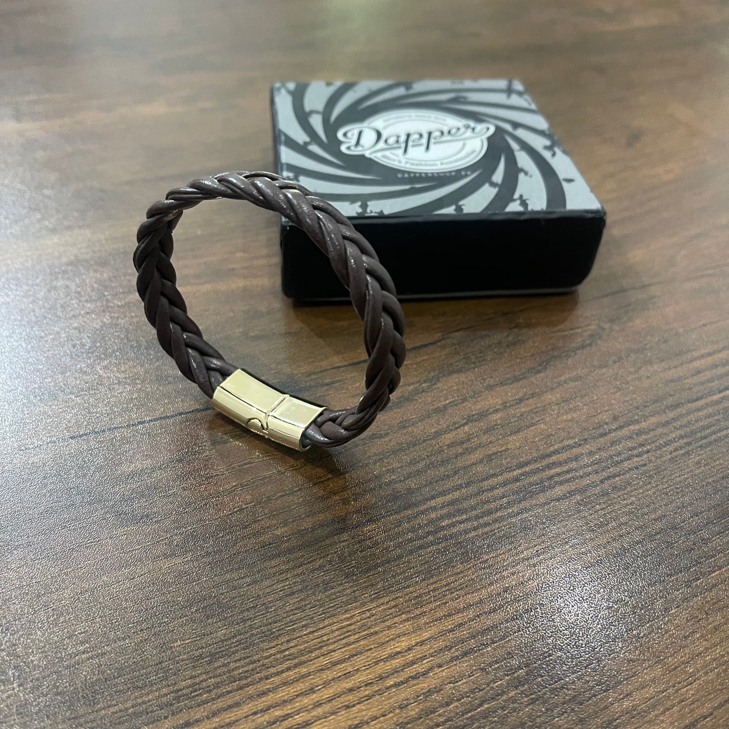 Brown Braided Leather Bracelet For Men