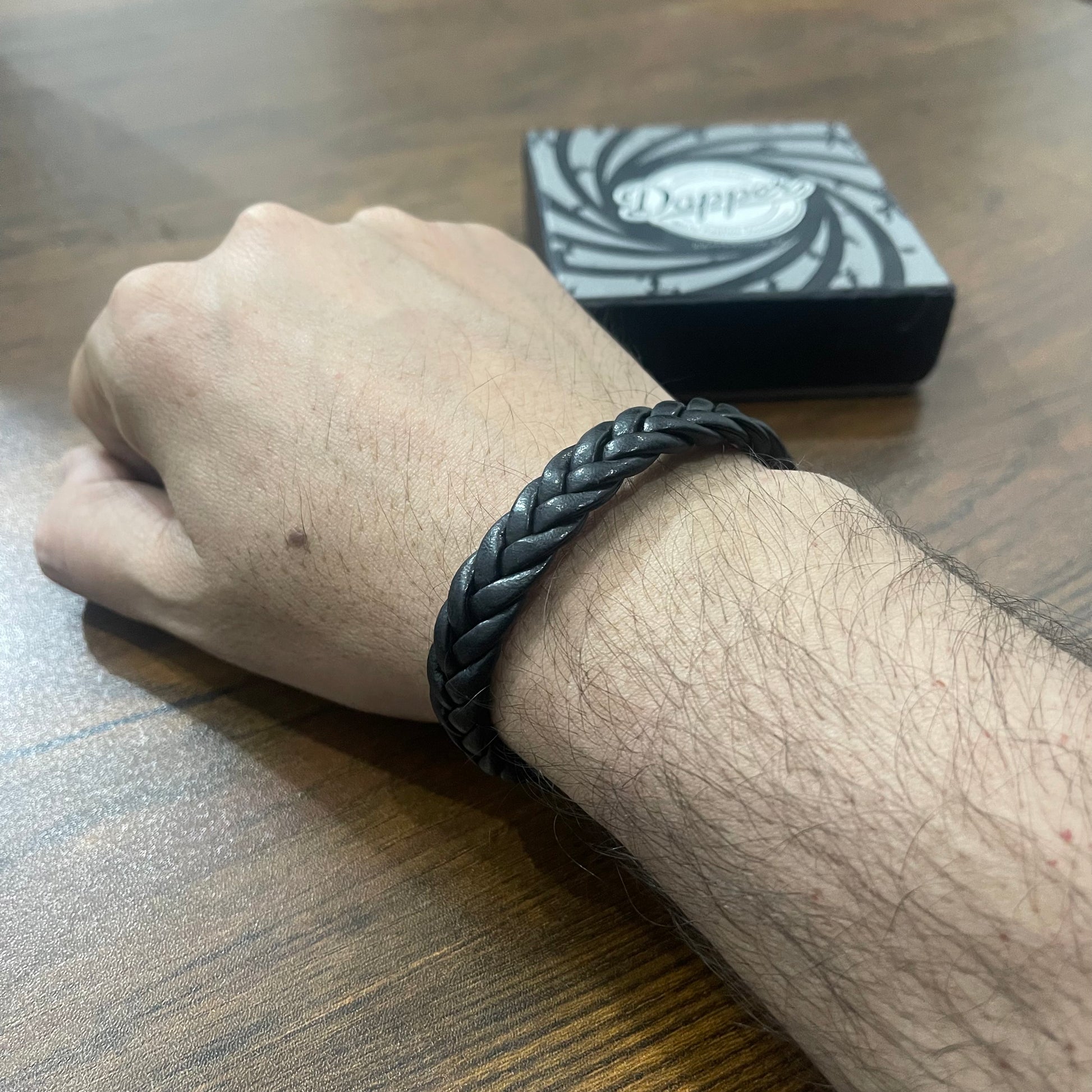 buy black braided leather bracelet for men pakistan