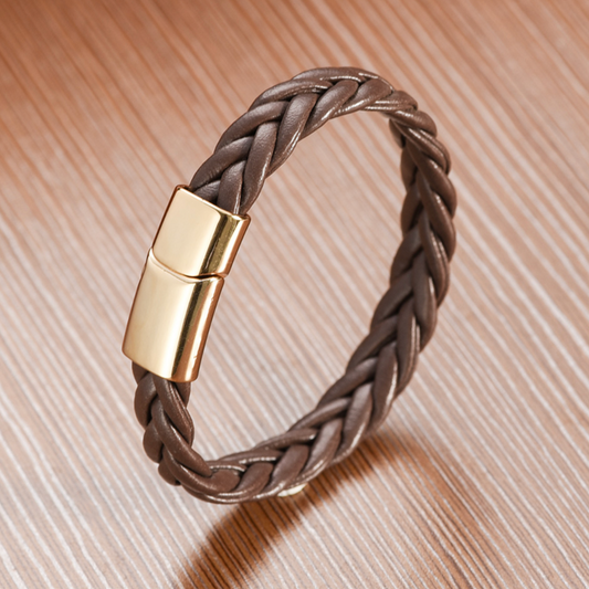 brown braided leather bracelet for men online in pakistan