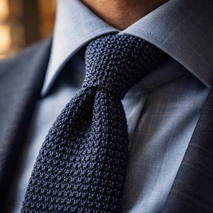 Premium Navy Blue Pointed Knitted Tie For Men