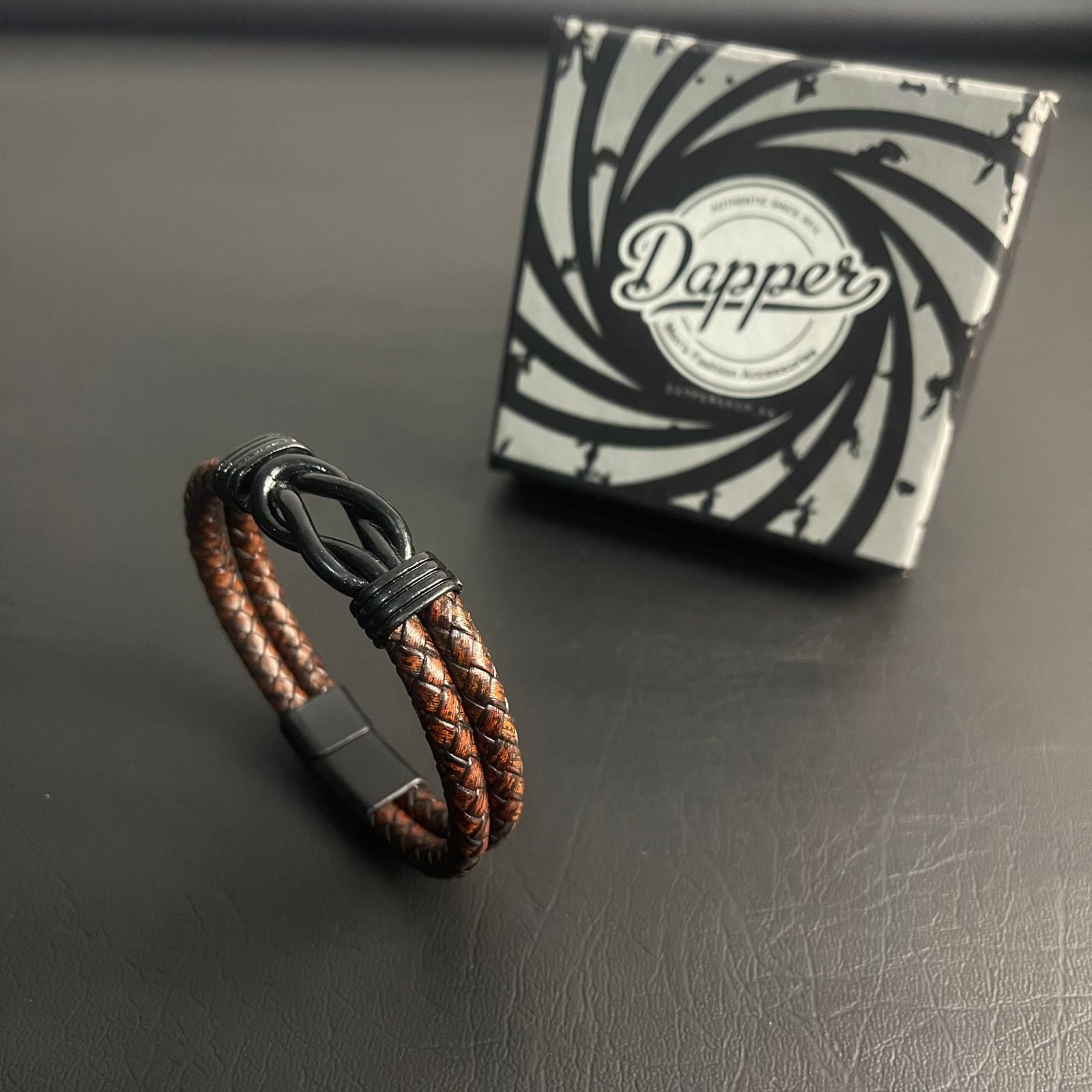 infinity brown layered leather bracelet for men