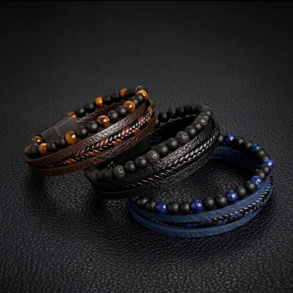 layered beaded leather bracelets for men online in Pakistan